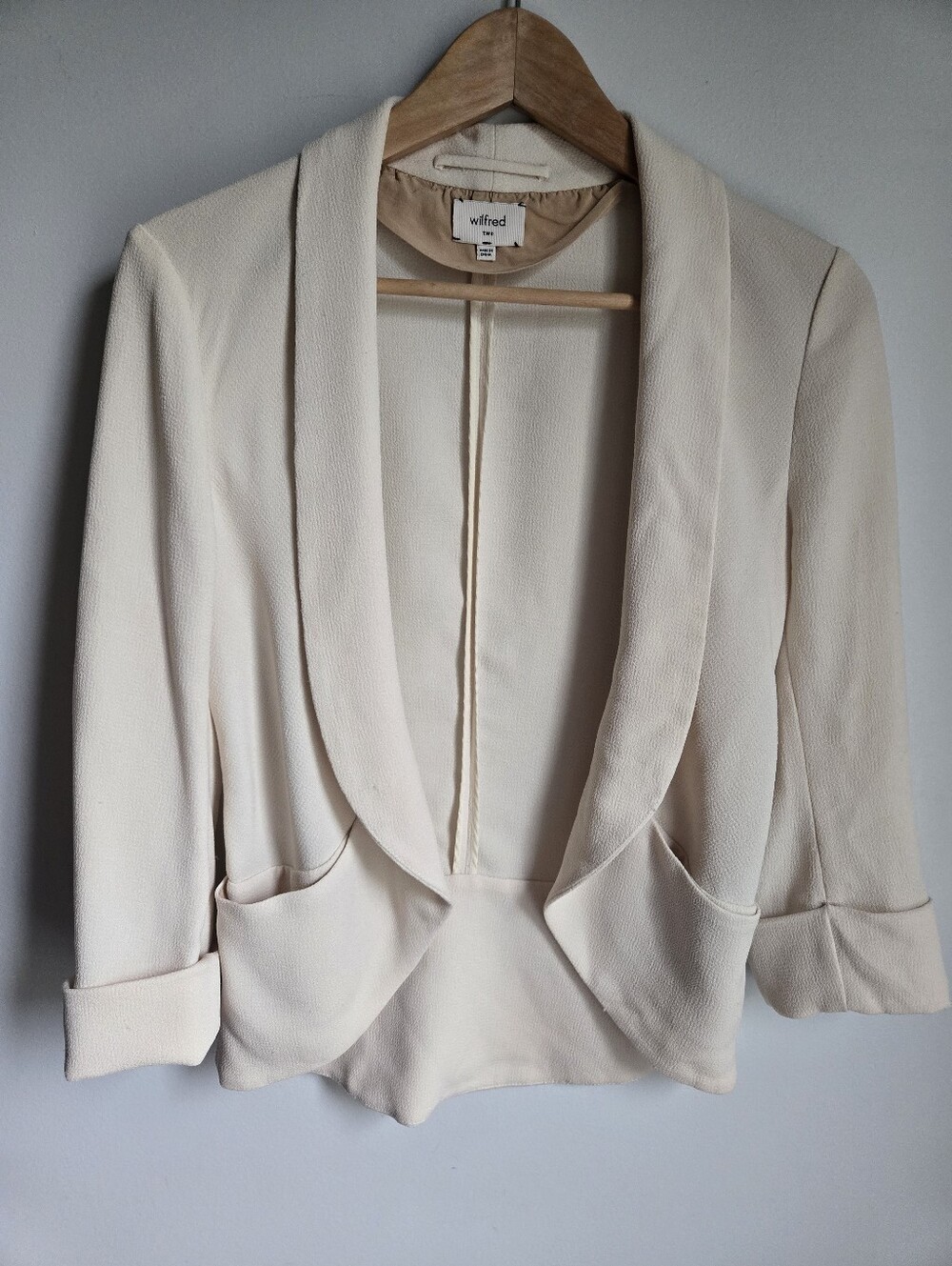 WILFRED Cream Open-Front Shawl Collar Blazer Jacket
